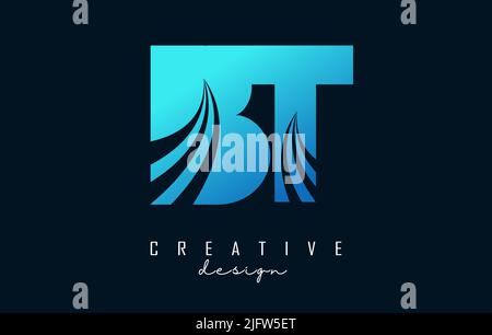 Creative blue letter BT b t logo with leading lines and road concept design. Letters with geometric design. Vector Illustration with letter and creati Stock Vector