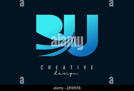 Creative blue letter BU b u logo with leading lines and road concept design. Letters with geometric design. Vector Illustration with letter and creati Stock Vector