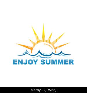 Enjoy summer or Summer logo icon set vector design illustration. Beach and simple ocean wave flat design vector. Abstract creative logo summer season Stock Vector