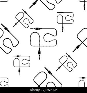 Audio Cable Icon, Plug Wire Seamless Pattern Vector Art Illustration Stock Vector
