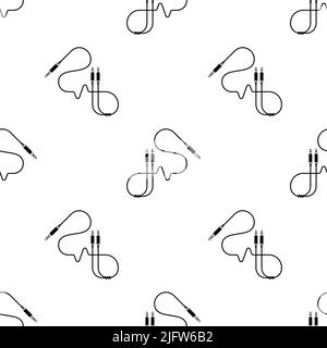 Audio Cable Icon, Plug Wire Seamless Pattern Vector Art Illustration Stock Vector
