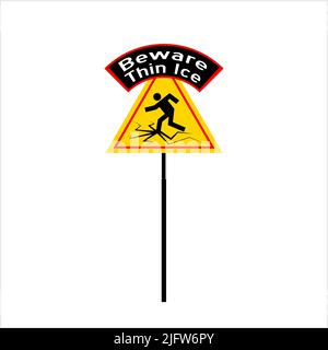 Beware Thin Ice Sign Vector Art Illustration Stock Vector