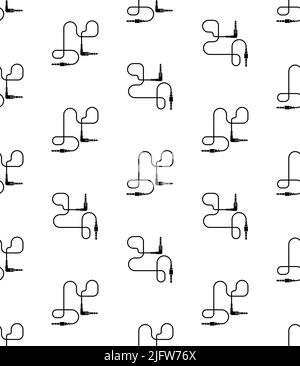 Audio Cable Icon, Plug Wire Seamless Pattern Vector Art Illustration Stock Vector