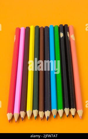 New Pencils Textured Set on a Colored Background Stock Photo