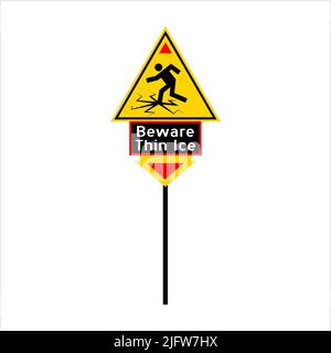 Beware Thin Ice Sign Vector Art Illustration Stock Vector