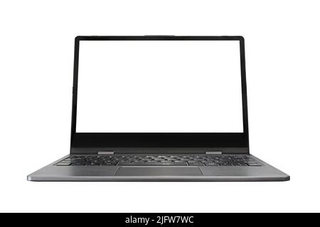 Mock up of modern laptop with white empty screen on white background photo Stock Photo