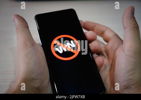 circumvention of sanctions is a concept. Ban on the use of VPN on a smartphone. Stock Photo