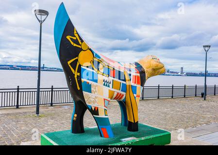 Superlambanana is a cross between a banana and a lamb and was designed by New York City-based Japanese artist Taro Chiezo. In 2008, as part of Liverpo Stock Photo