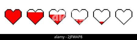 Pixel heart icon set with different hearts Stock Vector