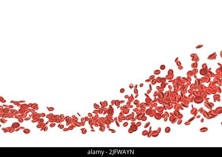 Red blood cells . Blood flowing in vessel and copy space area on upper side . Medical and Science isolated background . Embedded clipping path . 3D re Stock Photo