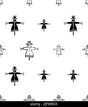 Scarecrow Icon Seamless Pattern, Mannequin, Decoy Shape Of A Human To Scare Birds From Fields Vector Art Illustration Stock Vector