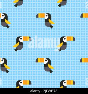 Seamless pattern with cartoon toucans. Vector print with tropical birds. Stock Vector