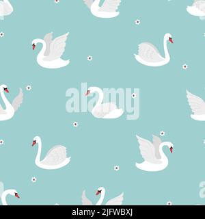 Seamless beautiful swan pattern. Vector birds illustration. Stock Vector