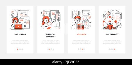 Job search and financial security - line design style banners set Stock Vector