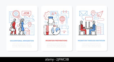 Preparing for migration - line design style banners set Stock Vector
