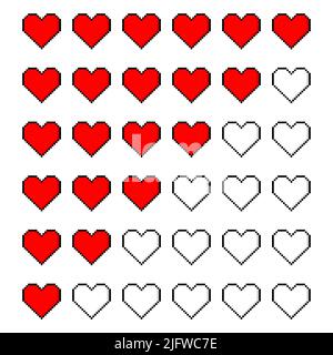 Pixel heart icon set. Game life concept Stock Vector