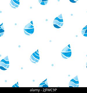 Blue rain drops seamless pattern. Vector watercolor illustration Stock Vector