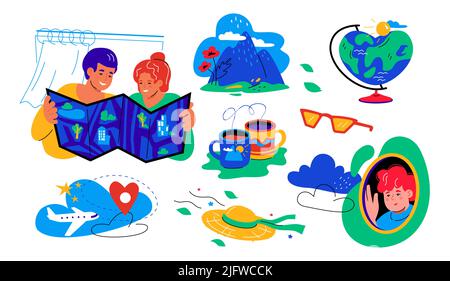 Plan your summer vacation - flat design style elements Stock Vector