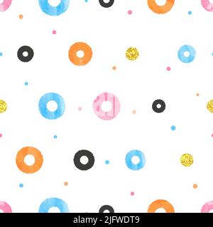 Seamless polka dot pattern with  colorful watercolor circles. Abstract celebration background Stock Vector