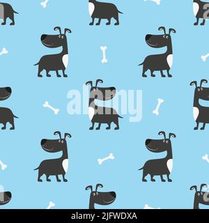 Seamless cute dog pattern. Vector animal background with puppy and bones. Stock Vector