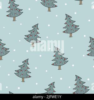 Seamless Christmas pattern with hand drawn Christmas trees. Winter holiday background Stock Vector