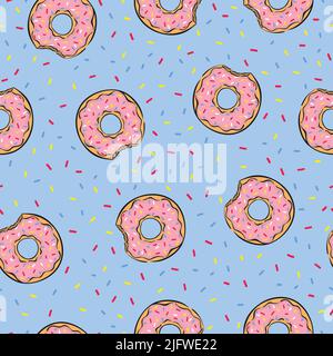 Seamless cartoon donut pattern. Vector sweets background. Stock Vector