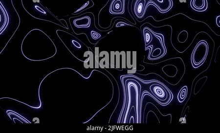 Black background.Design.The bright lines are thick with sparkling, spring-like purple flowers burning inside the lines that move in different directio Stock Photo