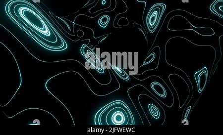 Black background.Design.The bright lines are thick with sparkling, spring-like purple flowers burning inside the lines that move in different directio Stock Photo