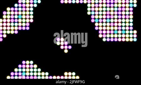 Abstract retro pixelated background with randomly moving digital colorful circles. Design. Moving screen of changing round particles Stock Photo