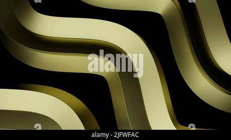 Metallic 3D rotating and bending lines, game of light and shadow. Design. Colorful spinning waves isolated on a black background Stock Photo