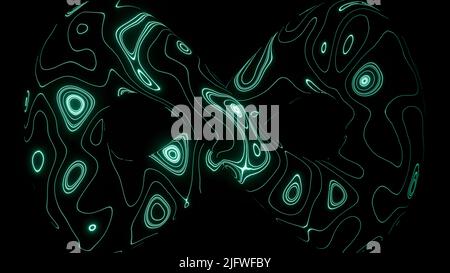 Bright big sparkling spring.Design.A black background with a transparent geometric figure in which turquoise shades shimmer in neon color, in animatio Stock Photo