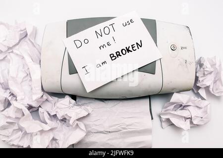 Broken printer equipment repair dirty white Stock Photo