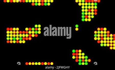 Abstract retro pixelated background with randomly moving digital colorful circles. Design. Moving screen of changing round particles Stock Photo