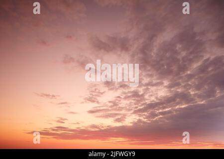 Copyspace of a dark moody sky at twilight with nimbus clouds. Scenic panoramic view of a dramatic cloudscape and thunderous background at sunrise or Stock Photo