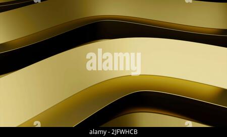 Abstract wide golden lines moving and creating effect of endless rotation. Design. Bended stripes moving isolated on a black background Stock Photo