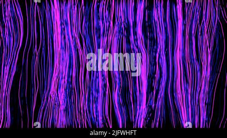 Black background.Design.The bright purple and red lines in the animation are thin in size and fluctuate across the background. High quality 4k footage Stock Photo