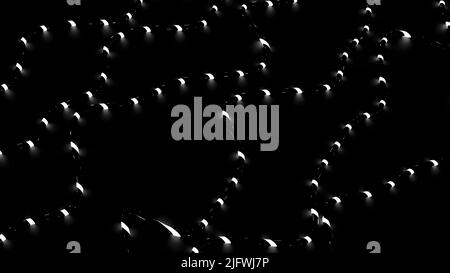Futuristic technological pattern with neon dots moving along snake like bended trajectory. Design. Particles moving in the dark Stock Photo