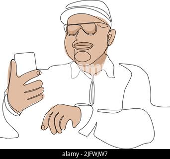 Old man taking selfie with mobile phone Stock Vector