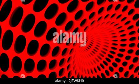 Red and yellow background.Design.A bright tunnel on which black circles in abstraction are moving forward. High quality 4k footage Stock Photo