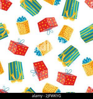 Seamless pattern with gift boxes. Colorful presents for celebration, discounts or promotions. Stock Vector