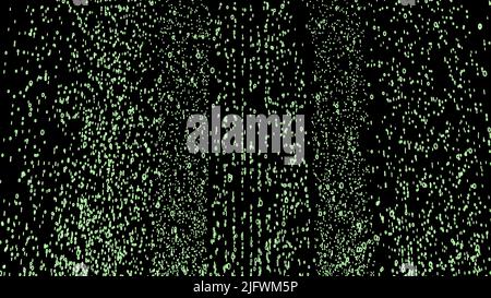 3D rain moving up. Design. Fast stream of particles moves upwards on black background. Cascading stream of rain rises up. Stock Photo