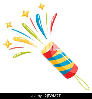 Illustration of exploding party popper with confetti. Decoration for celebration and holiday. Stock Vector