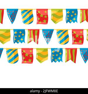 Seamless pattern with color patterned flags garland. Decoration for celebration and holiday. Stock Vector