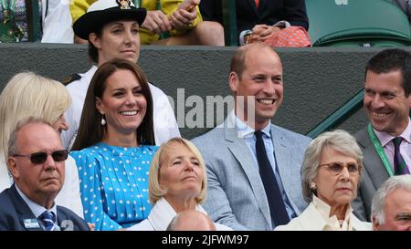 Wimbledon, UK, 05/07/2022, Catherine, Duchess of Cambridge (aka Kate Middleton) and Prince William, Duke of Cambridge, attend a tennis match between Belgian Goffin and UK Norrie in the 1/8 finals of the men's singles tournament at the 2022 Wimbledon grand slam tennis tournament at the All England Tennis Club, in south-west London, Britain, Tuesday 05 July 2022. BELGA PHOTO BENOIT DOPPAGNE Stock Photo