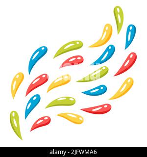 Background with curly colored droplets. Glossy texture of paint or water. Swirly abstract flow. Stock Vector