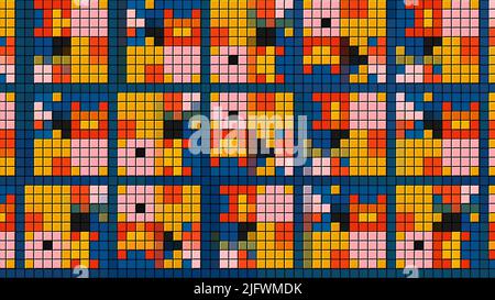 Bright mosaics assembled from small squares.Motion.Multi-colored squares that create patterns and change their colors in animation. High quality 4k fo Stock Photo