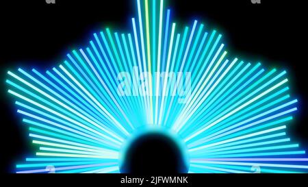 Black background.Design. Yellow and blue bright rays in abstraction shimmer as from the sun with different lengths . High quality 4k footage Stock Photo