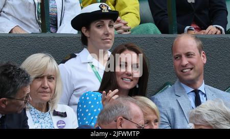 Wimbledon, UK, 05/07/2022, Catherine, Duchess of Cambridge (aka Kate Middleton) and Prince William, Duke of Cambridge, attend a tennis match between Belgian Goffin and UK Norrie in the 1/8 finals of the men's singles tournament at the 2022 Wimbledon grand slam tennis tournament at the All England Tennis Club, in south-west London, Britain, Tuesday 05 July 2022. BELGA PHOTO BENOIT DOPPAGNE Stock Photo