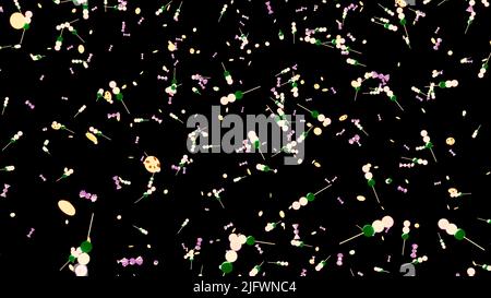 Black background.Design.Green and white particles of small size in the animation fly at high speed from bottom to top. High quality 4k footage Stock Photo
