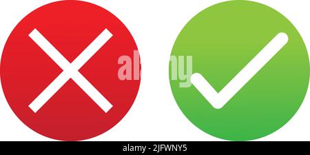 Cross and check mark icons vector in gradient red and green circles Stock Vector